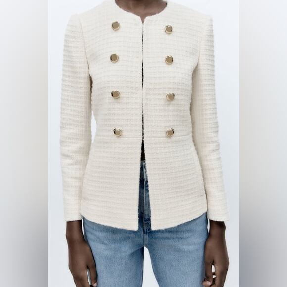 NWOT Zara Textured Tweed Ecru Blazer. Chanel style. Blogger fave. - Picture 3 of 15
